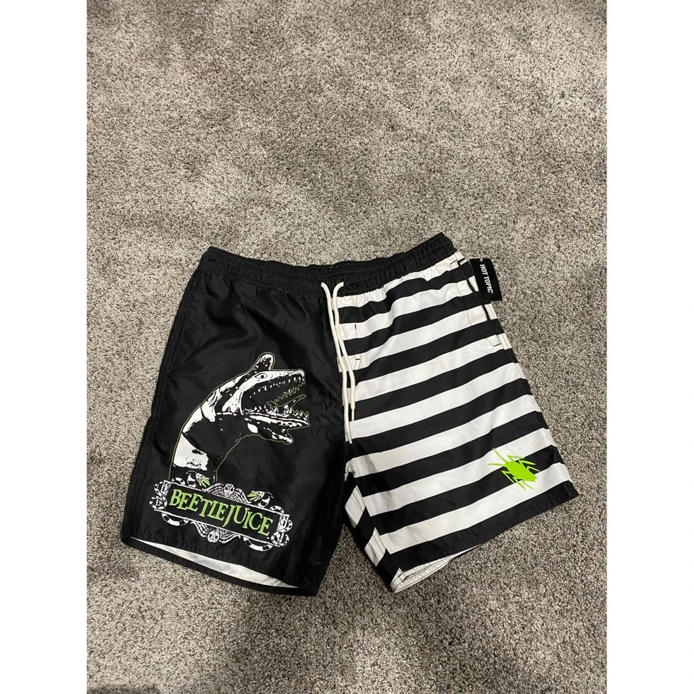 Swim Trunks Beetlejuice Hot Topic Mens Black NWT Sandworm Striped Large